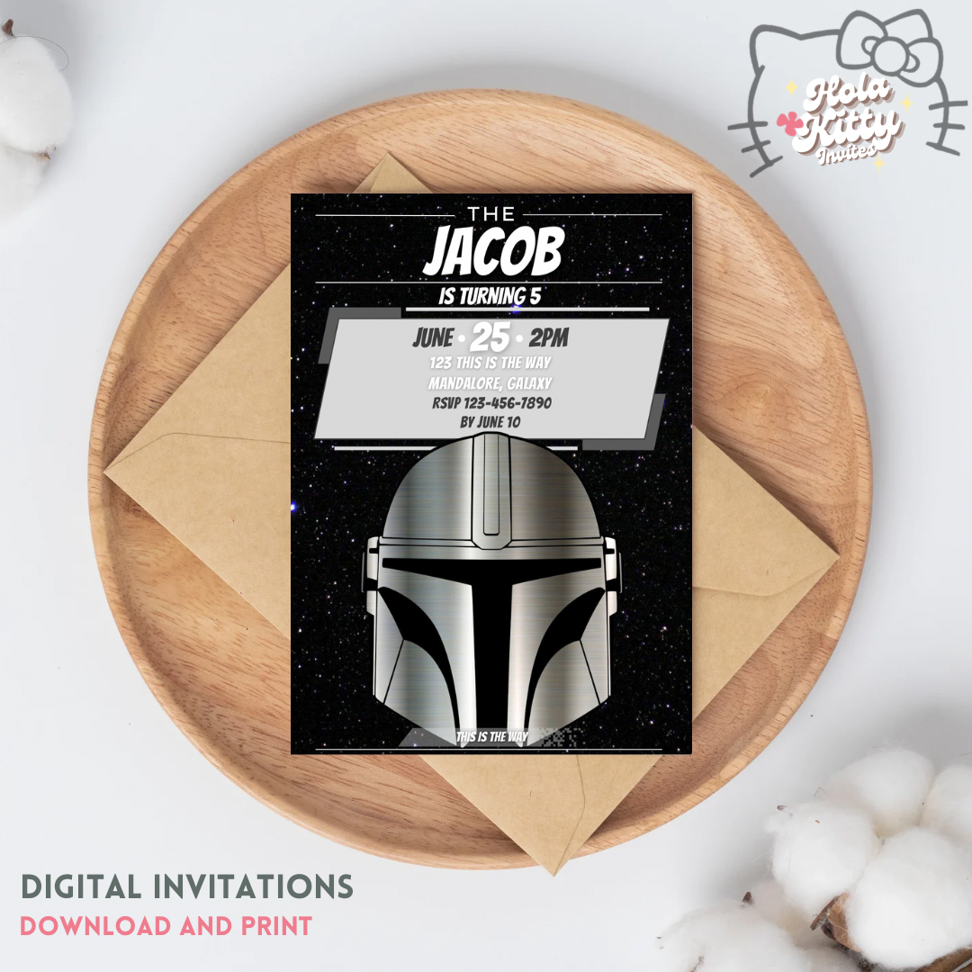 Mandalorian birthday invitation, digital download