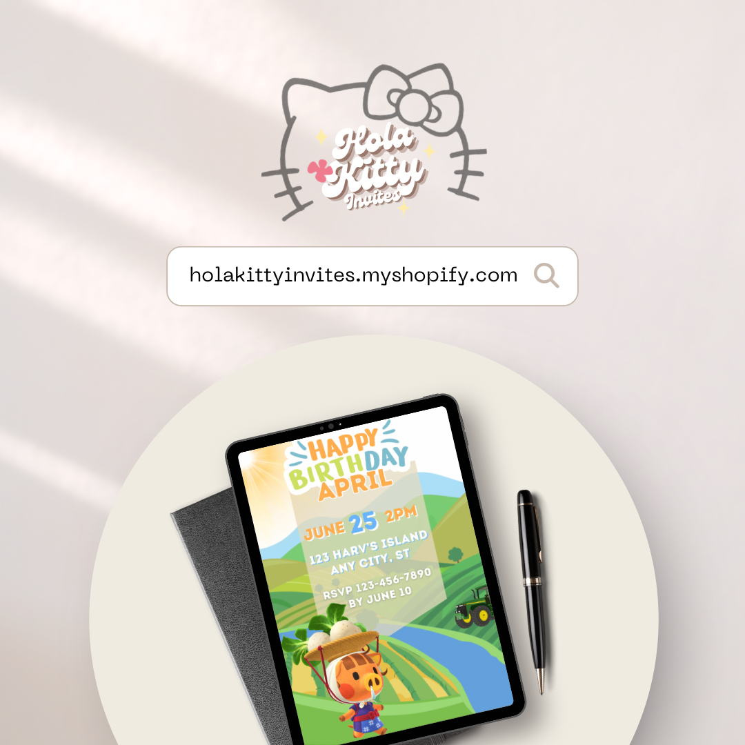 Animal Crossing birthday invitation, digital download