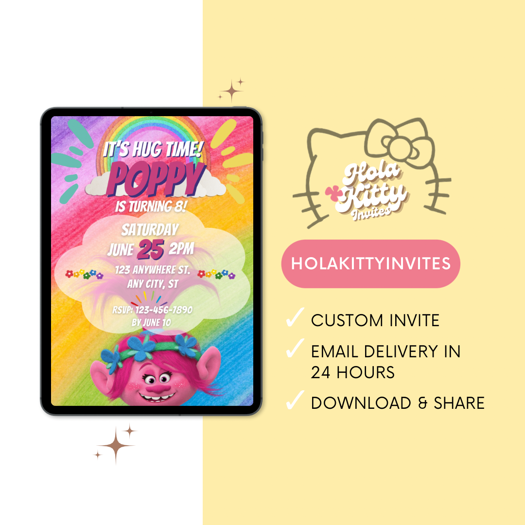Trolls birthday invitation, digital download
