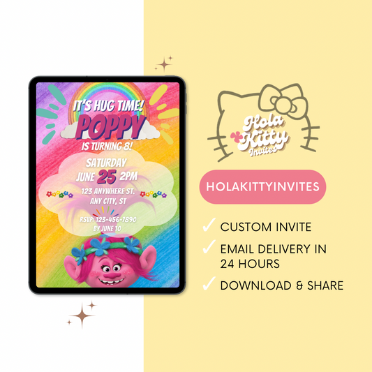 Trolls birthday invitation, digital download