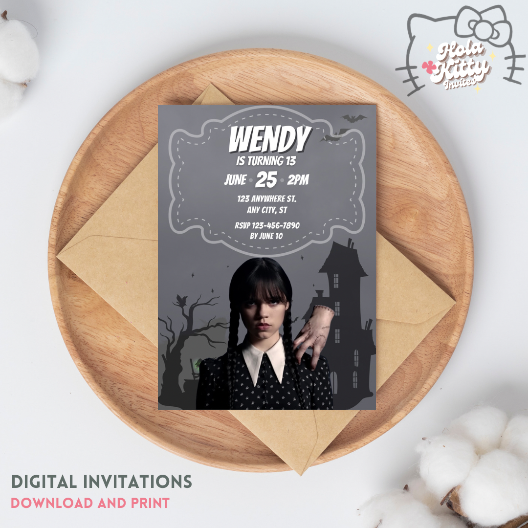 Addams Family Wednesday birthday invitation, digital download