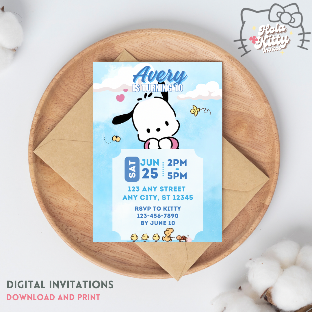 Pochacco birthday invitation, digital download