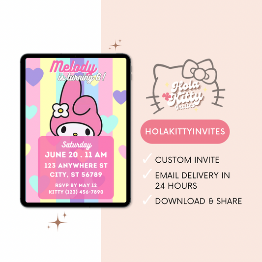 My Melody birthday invitation, digital download