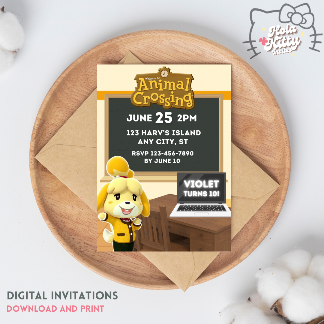 Animal Crossing birthday invitation, digital download