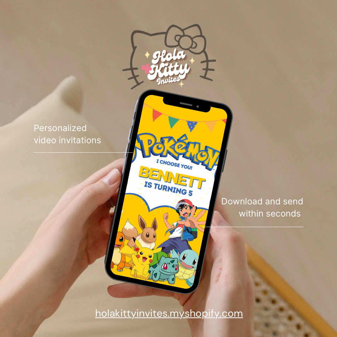 Pokémon birthday video invitation, digital download