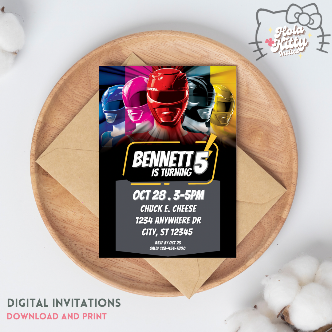 Power Rangers birthday invitation, digital download