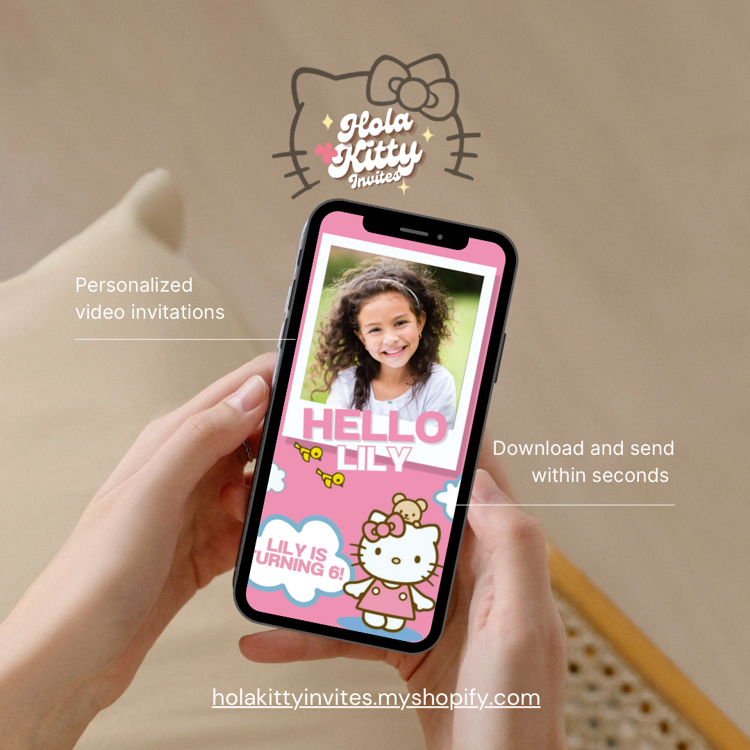 Kitty custom photo birthday video invitation, digital download
