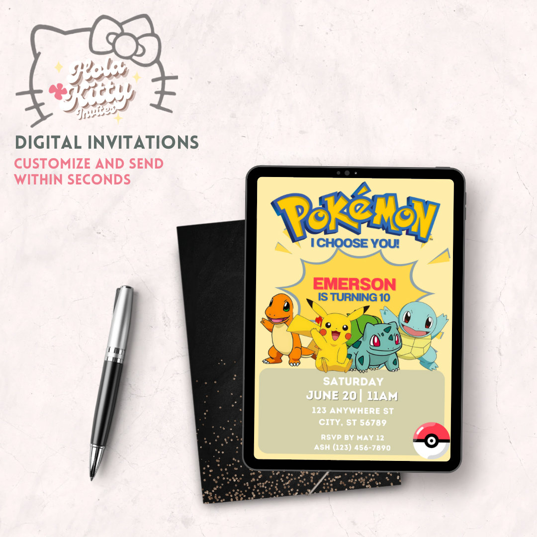 Pokémon birthday invitation, digital download