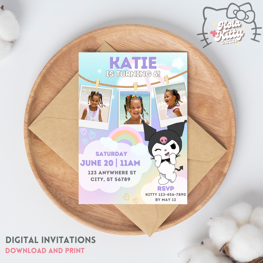 Kuromi custom photo birthday invitation, digital download