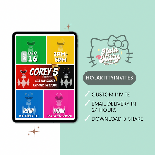 Power Rangers birthday invitation, digital download