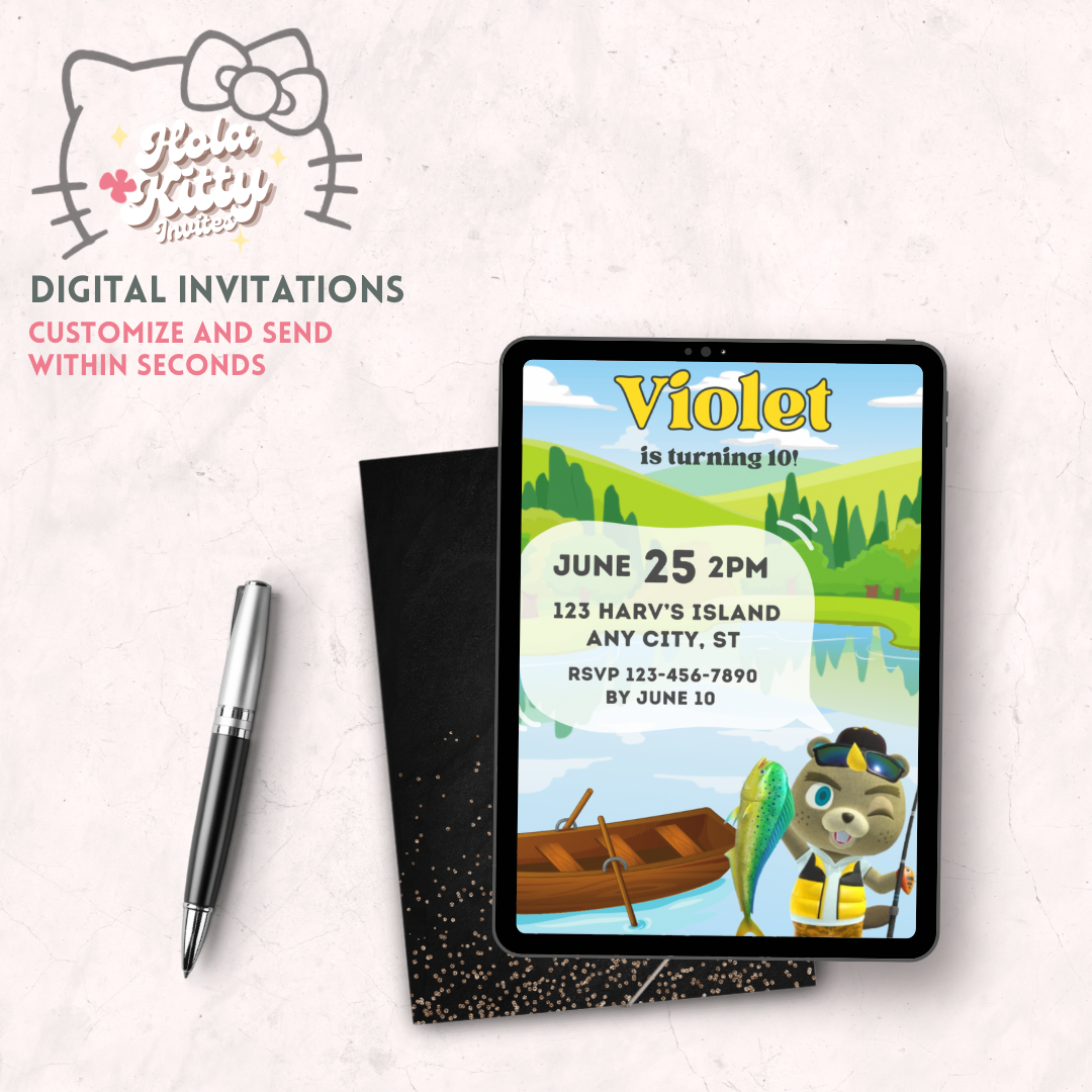 Animal Crossing birthday invitation, digital download