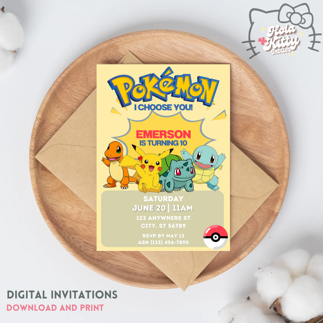 Pokémon birthday invitation, digital download