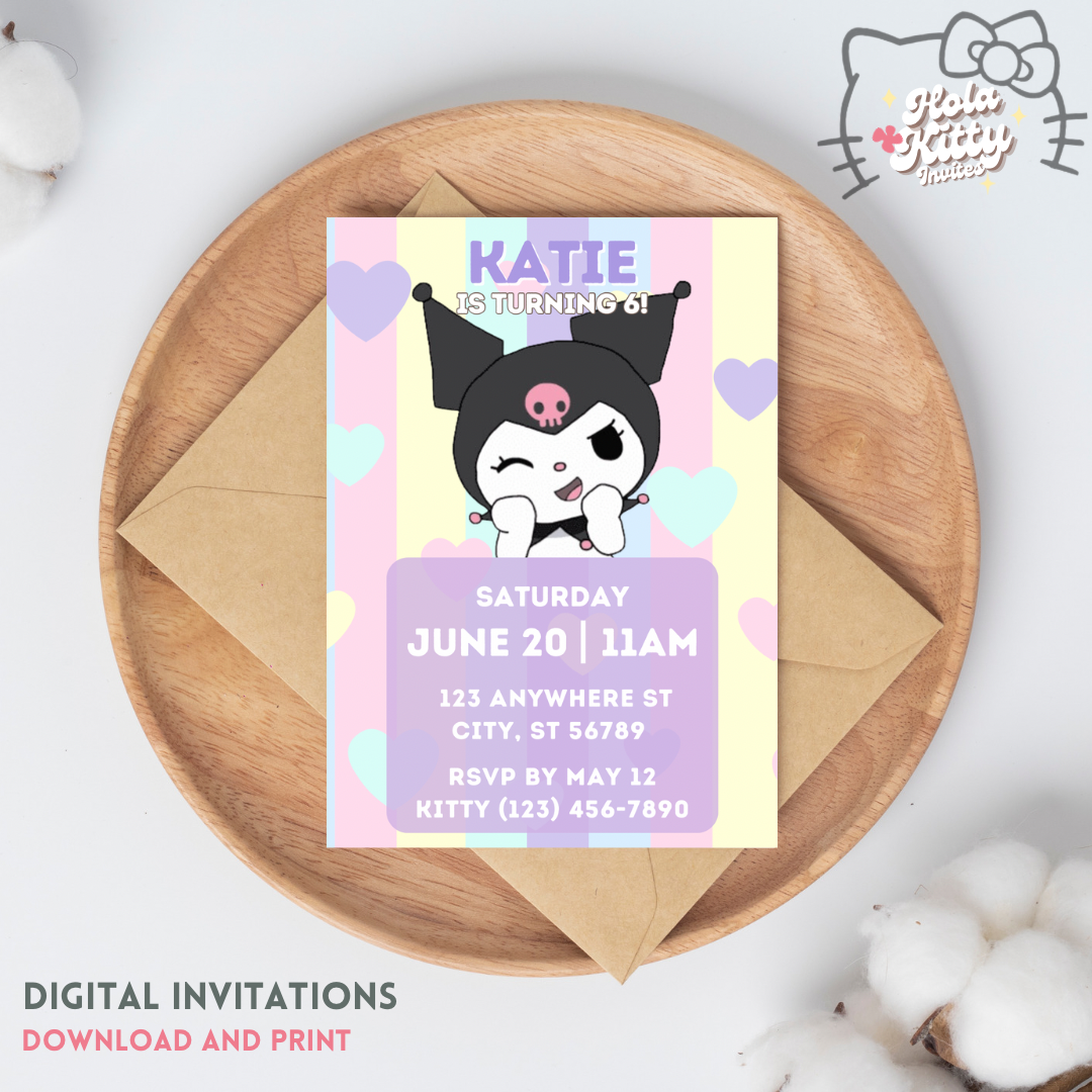 Kuromi birthday invitation, digital download