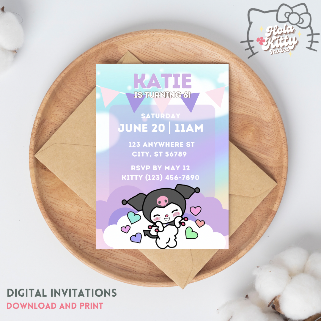 Kuromi birthday invitation, digital download