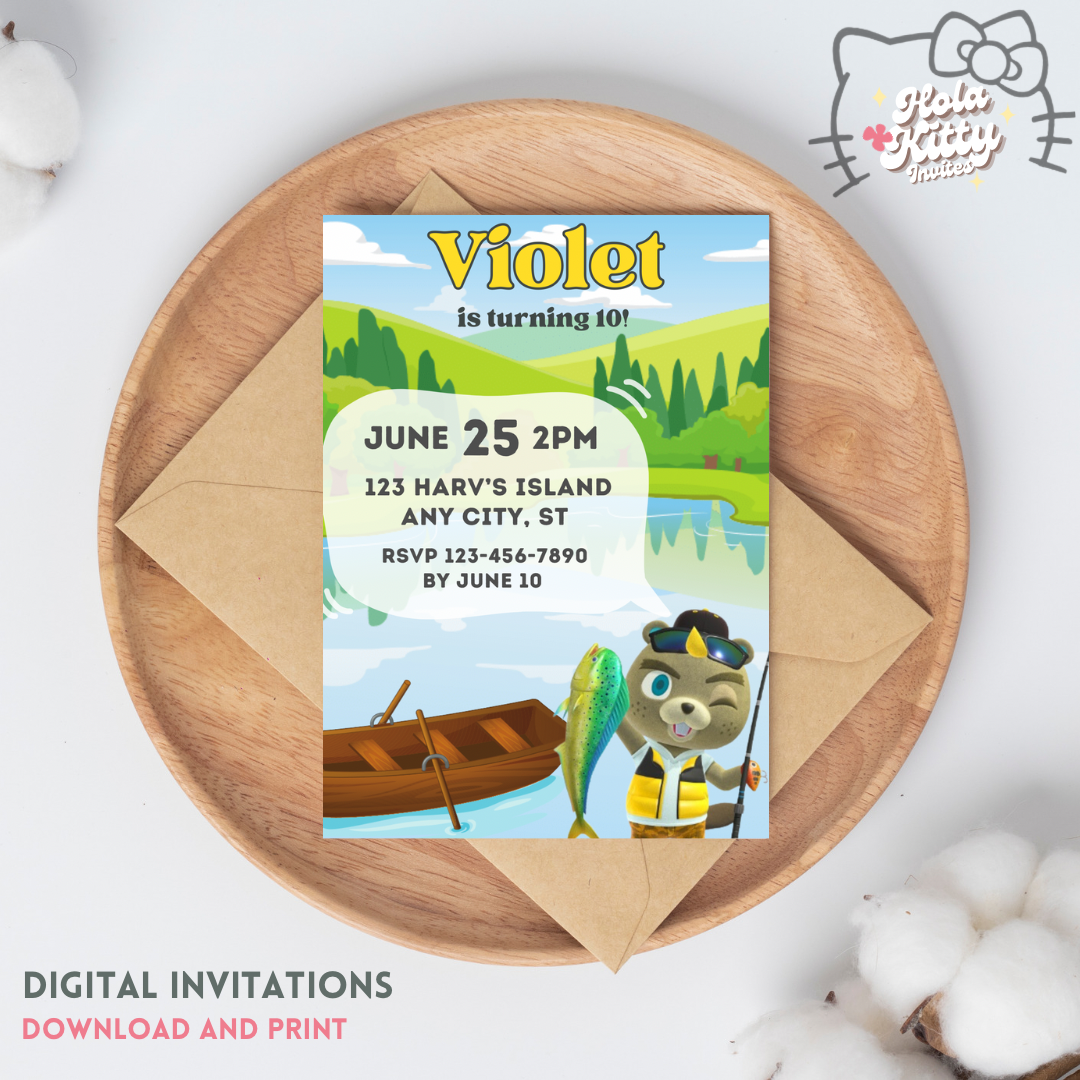 Animal Crossing birthday invitation, digital download