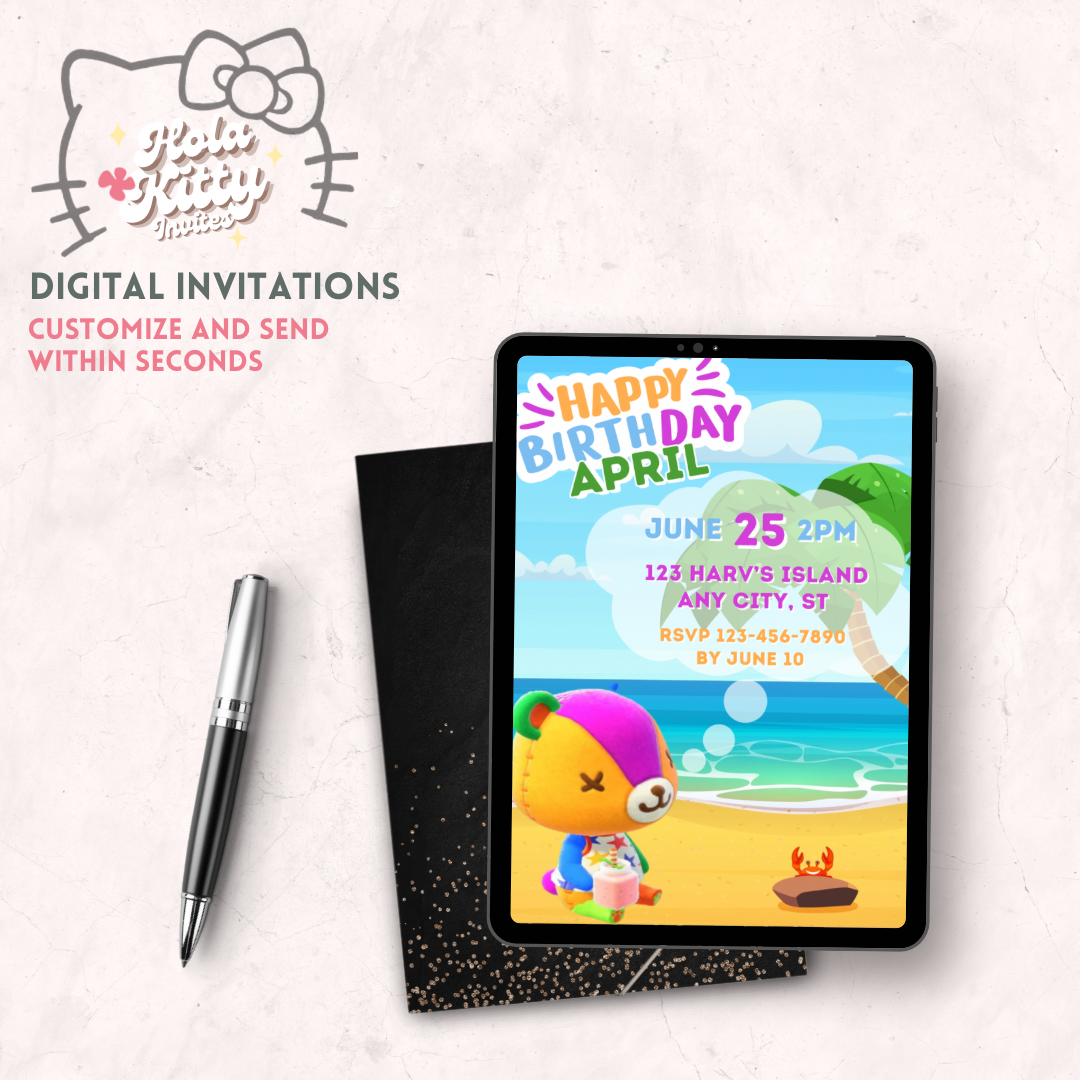 Animal Crossing birthday invitation, digital download