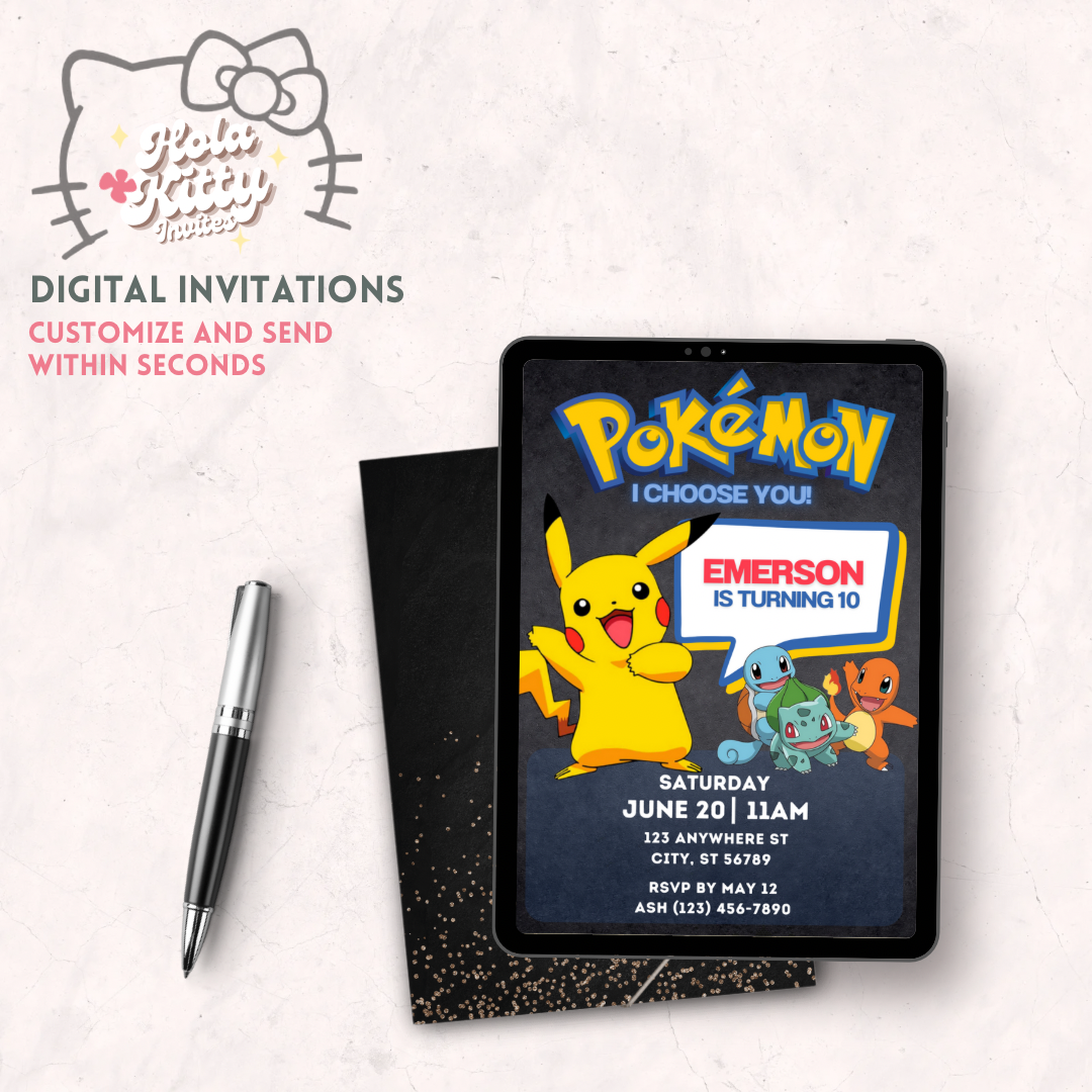 Pokémon birthday invitation, digital download