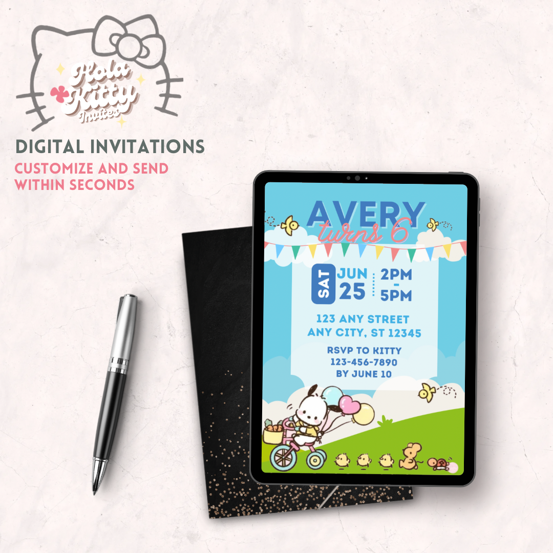 Pochacco birthday invitation, digital download