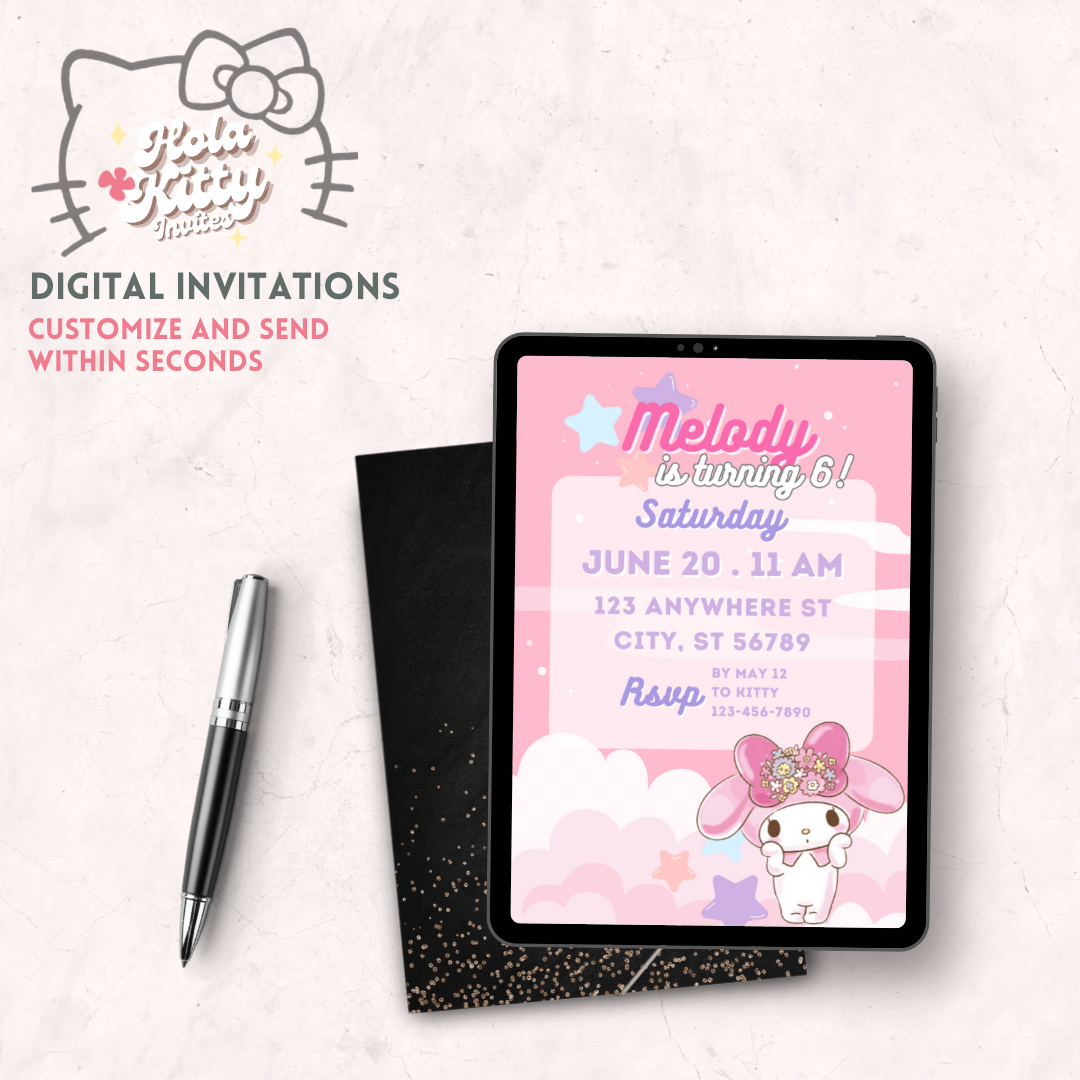 My Melody birthday invitation, digital download
