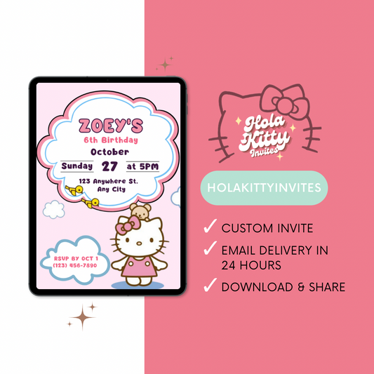 Kitty birthday invitation, digital download