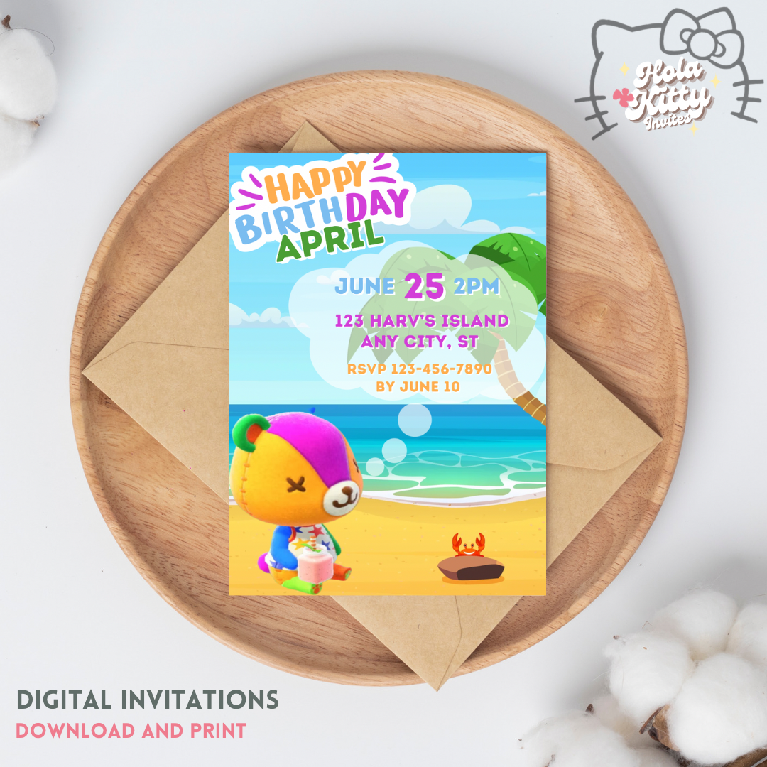 Animal Crossing birthday invitation, digital download