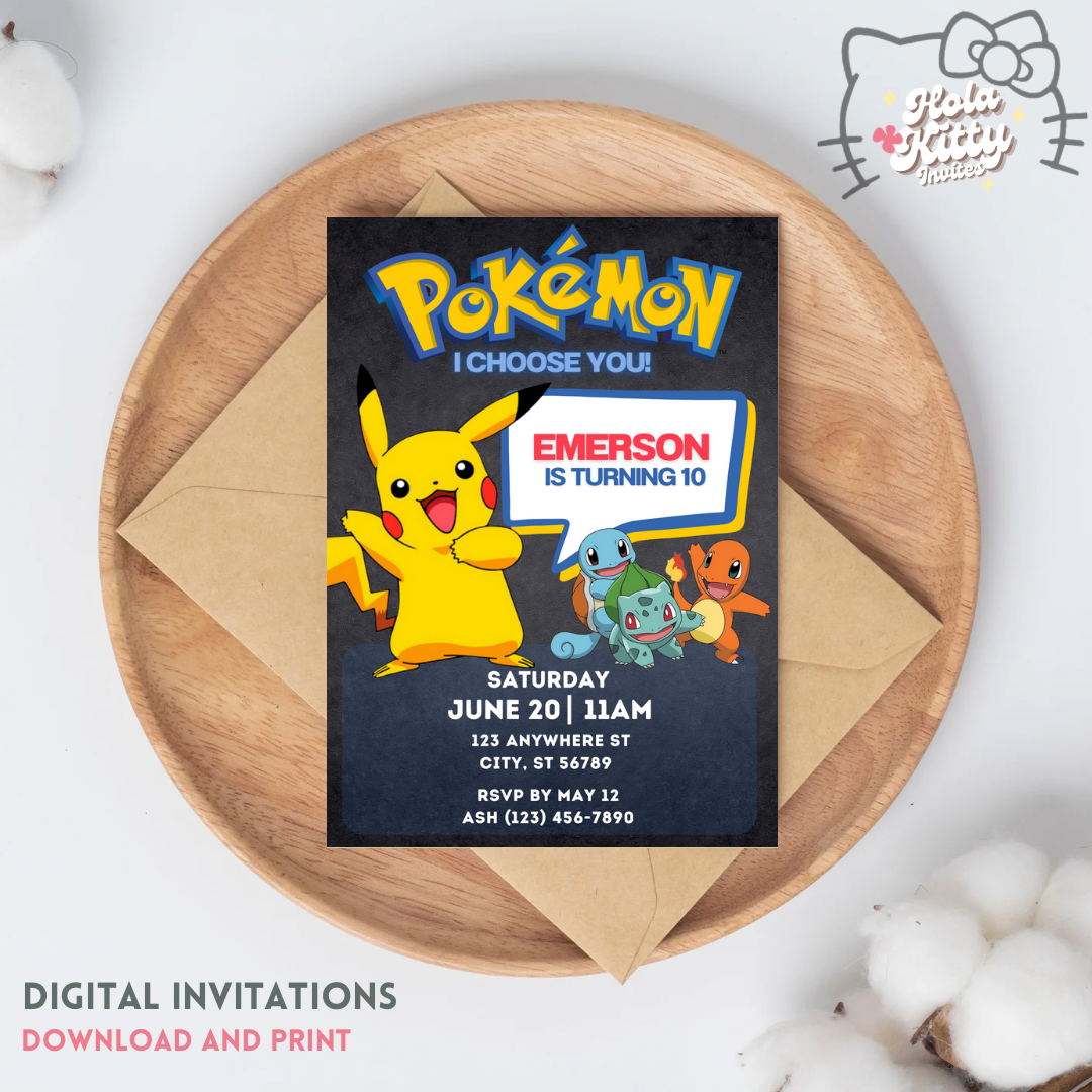 Pokémon birthday invitation, digital download