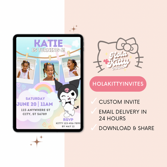 Kuromi custom photo birthday invitation, digital download