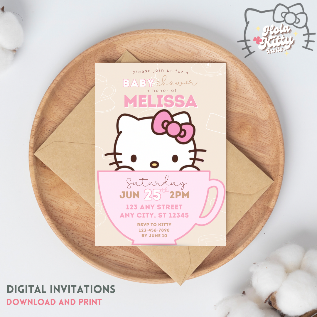 Kitty baby shower invitation, digital download