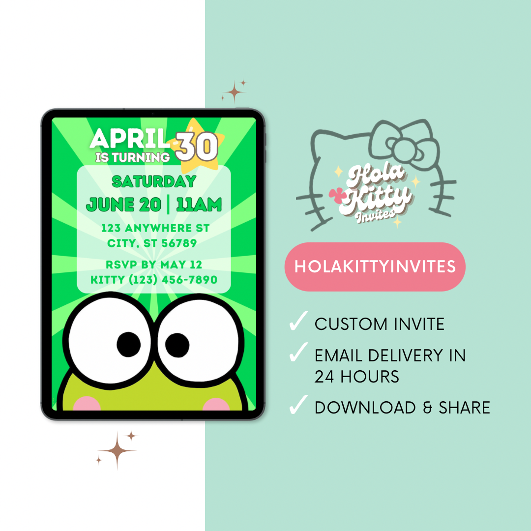 Keroppi birthday invitation, digital download