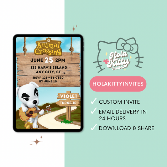 Animal Crossing birthday invitation, digital download