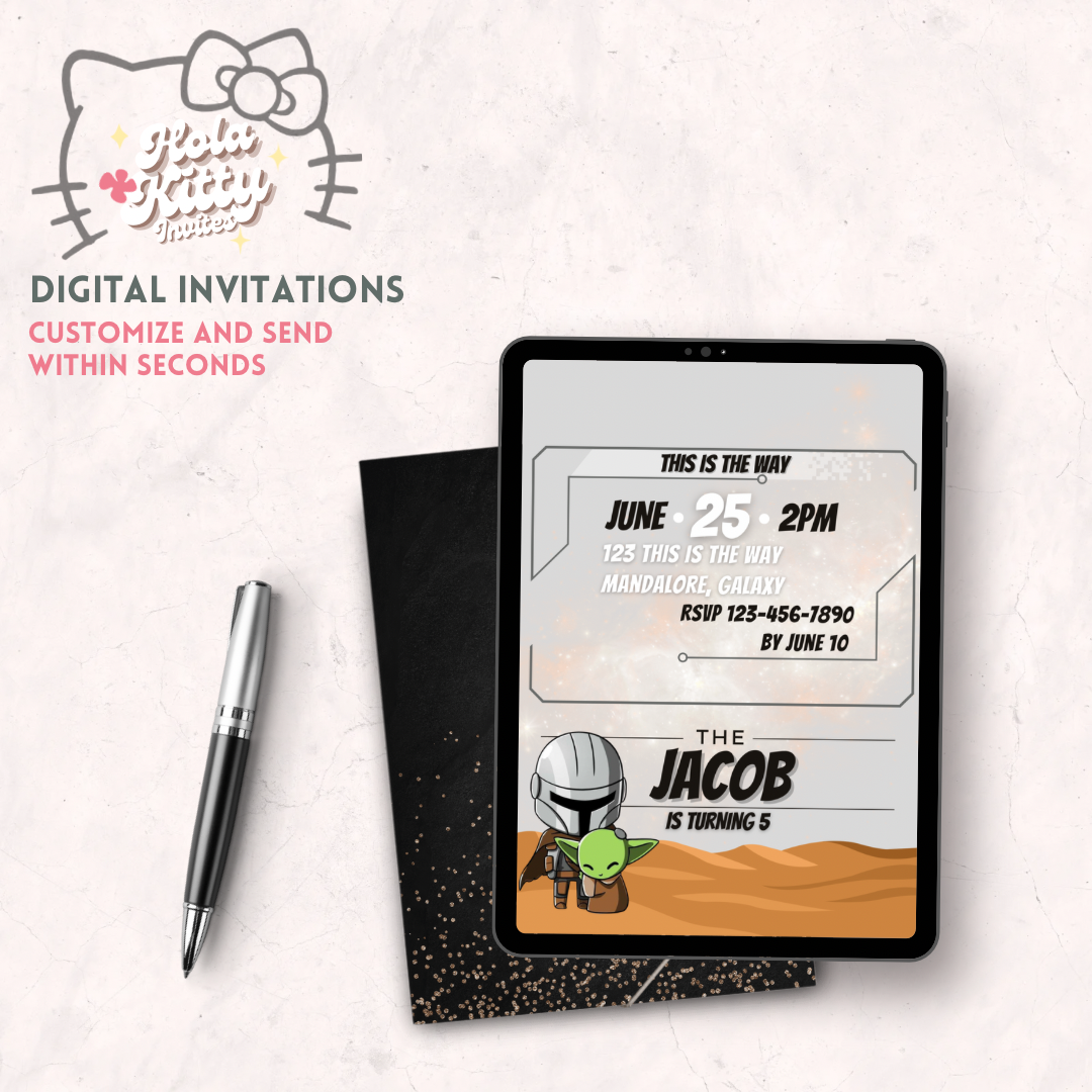 Mandalorian birthday invitation, digital download