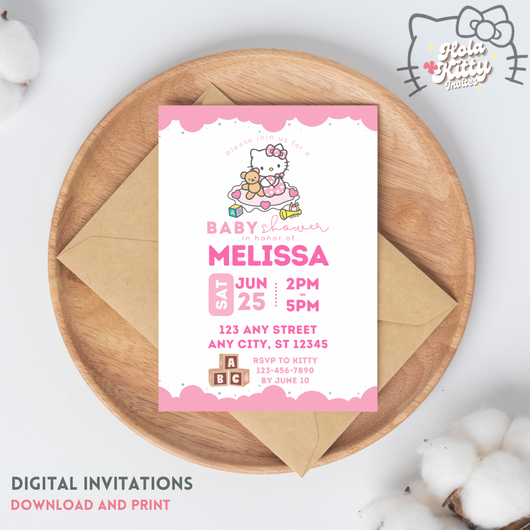 Kitty baby shower invitation, digital download