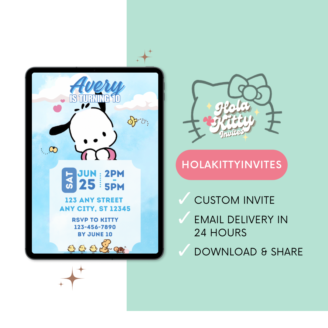 Pochacco birthday invitation, digital download