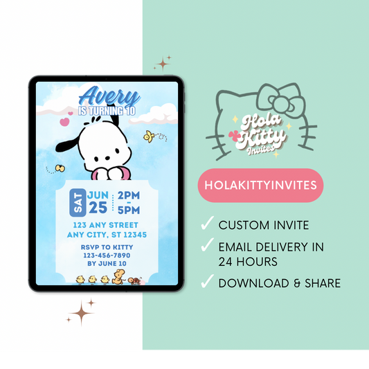 Pochacco birthday invitation, digital download