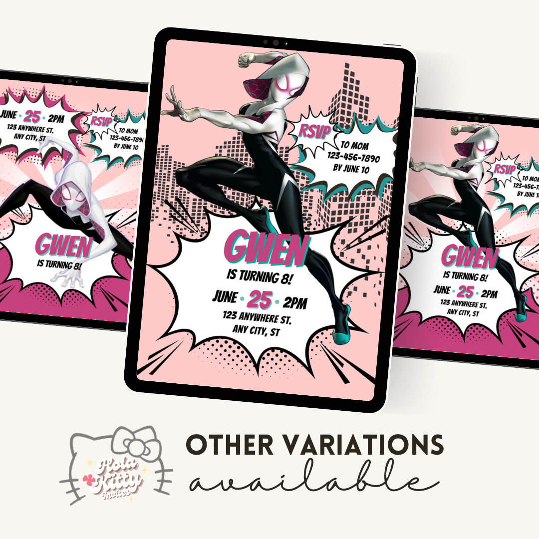 Ghost Spider birthday invitation, digital download