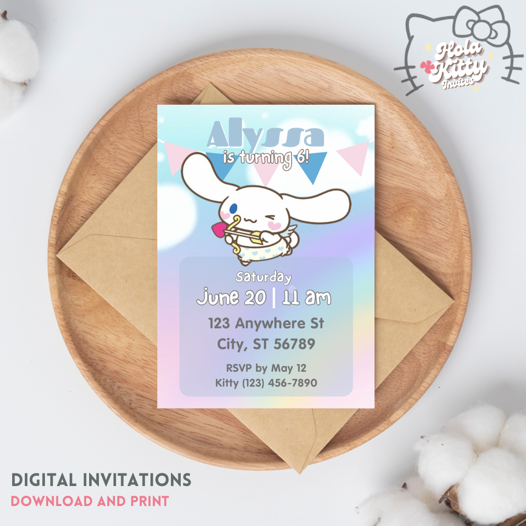 Cinnamoroll birthday invitation, digital download