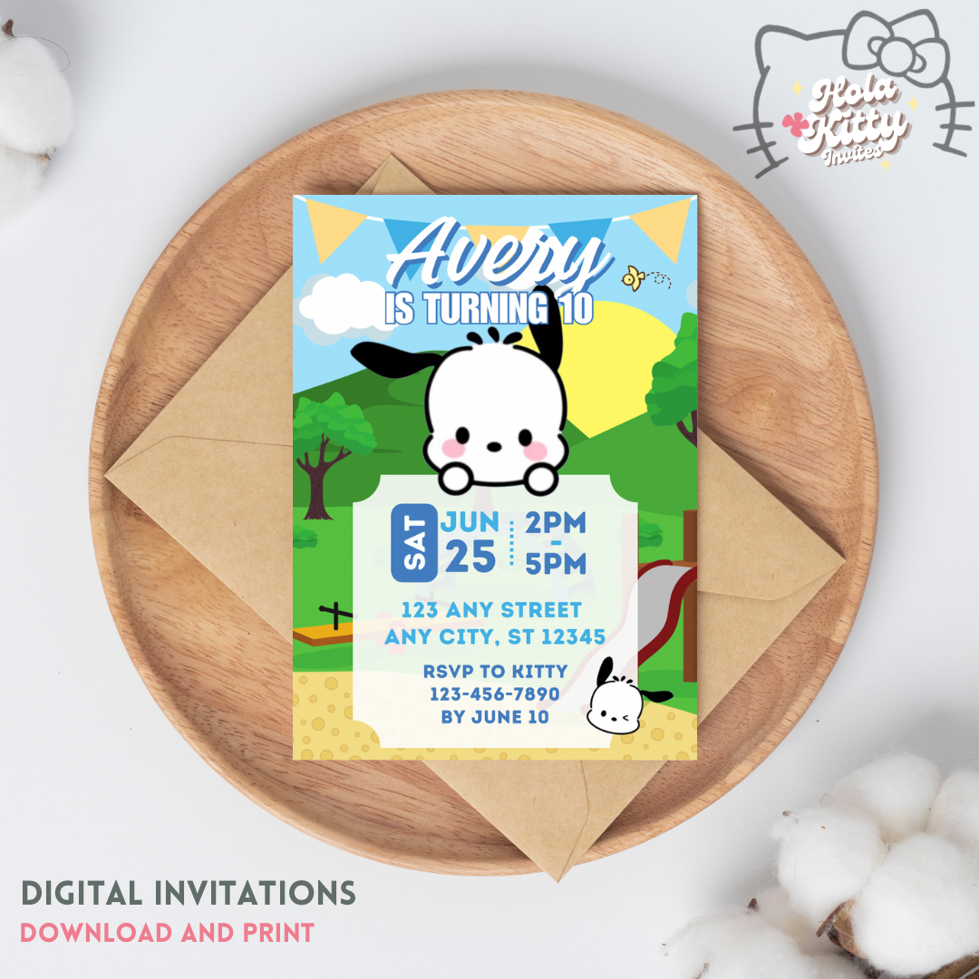 Pochacco birthday invitation, digital download