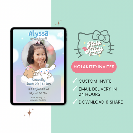 Cinnamoroll custom photo birthday invitation, digital download