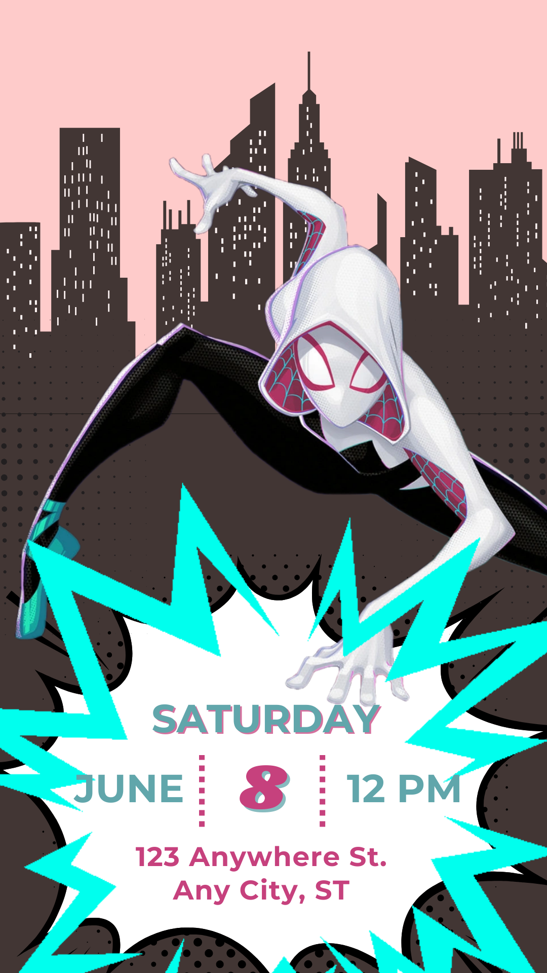 Ghost Spider birthday video invitation, digital download