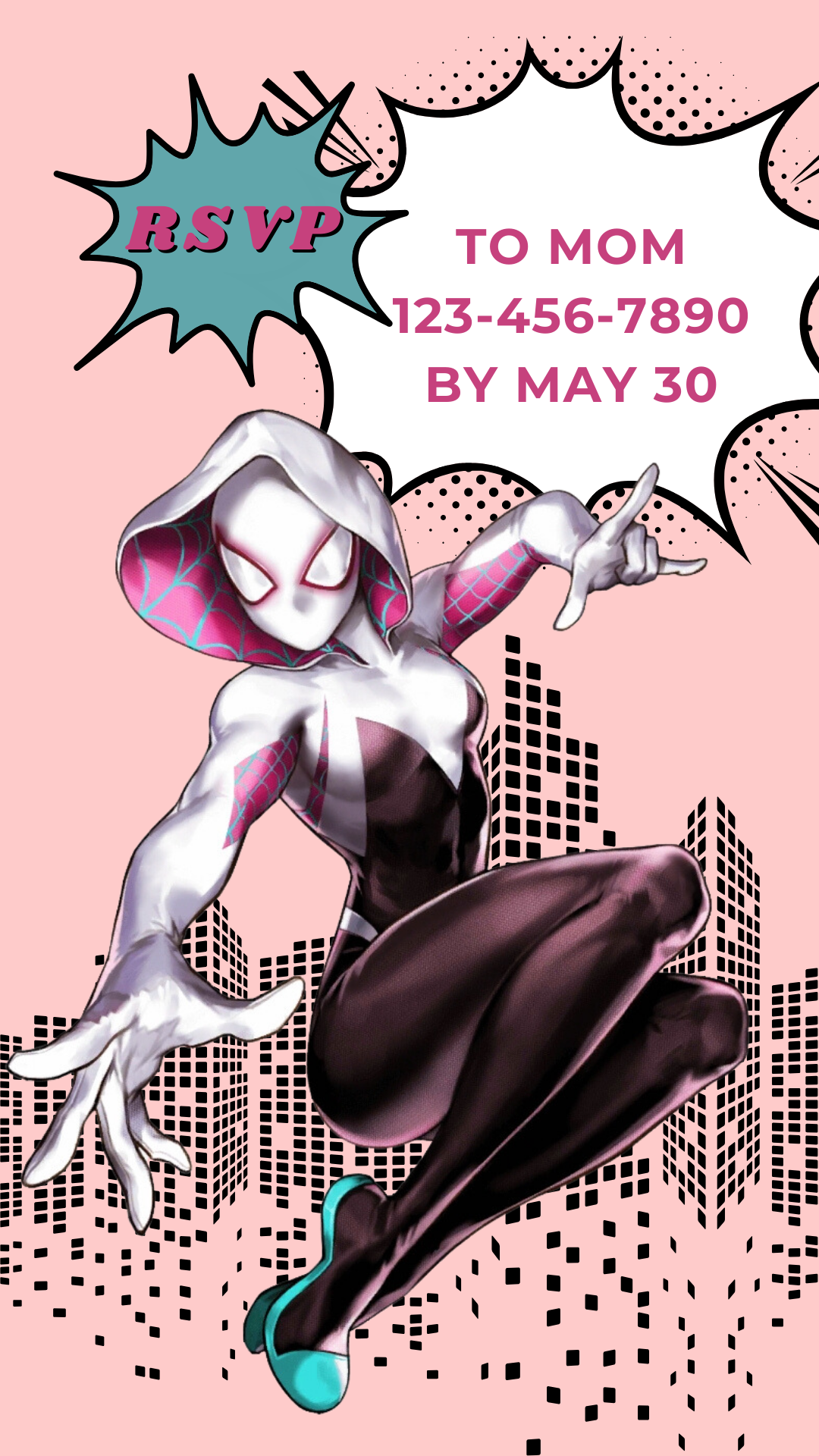 Ghost Spider birthday video invitation, digital download