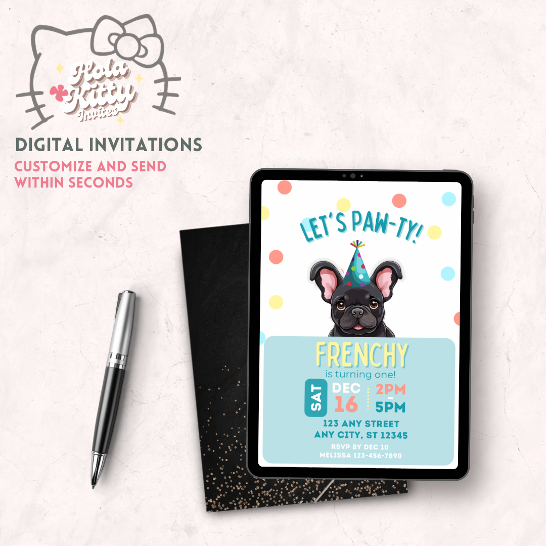 Puppy dog birthday invitation, digital download