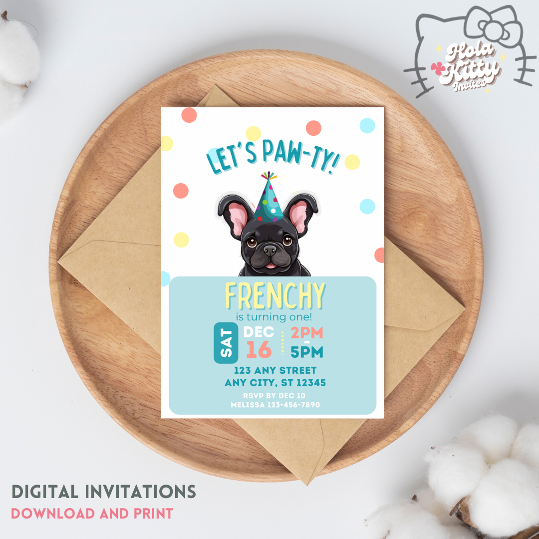Puppy dog birthday invitation, digital download