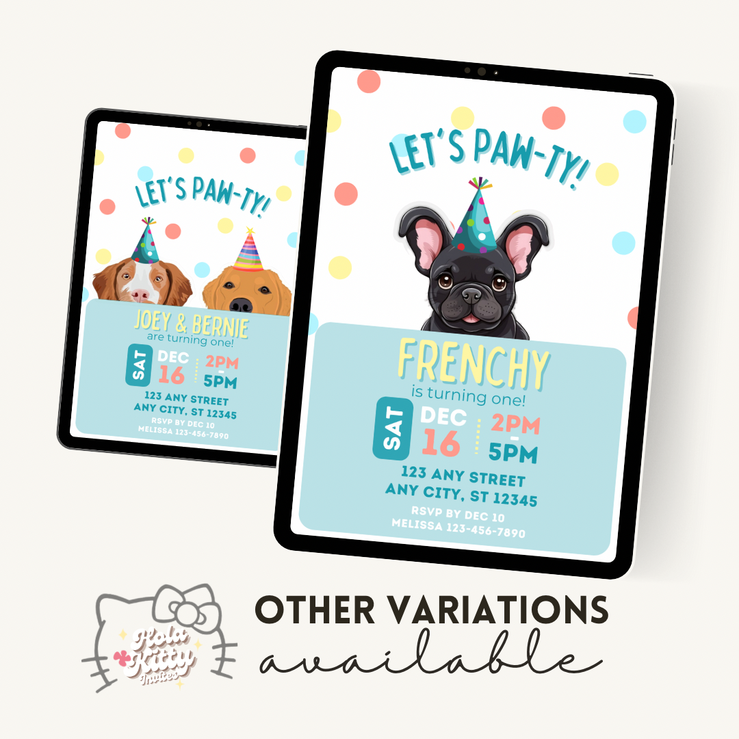 Puppy dog birthday invitation, digital download