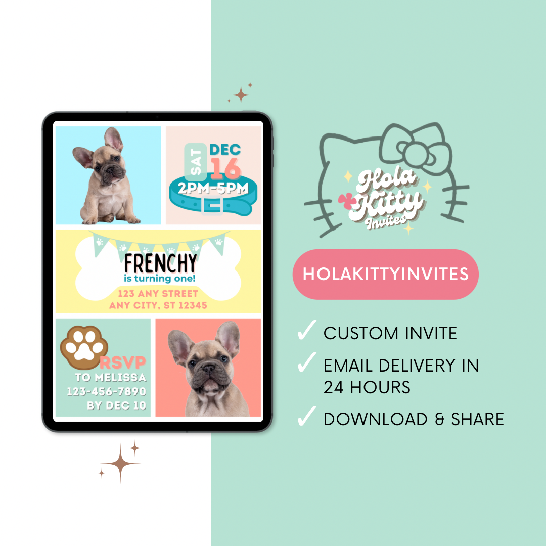 Puppy dog custom photo birthday invitation, digital download