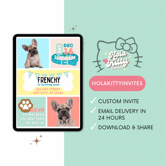 Puppy dog custom photo birthday invitation, digital download