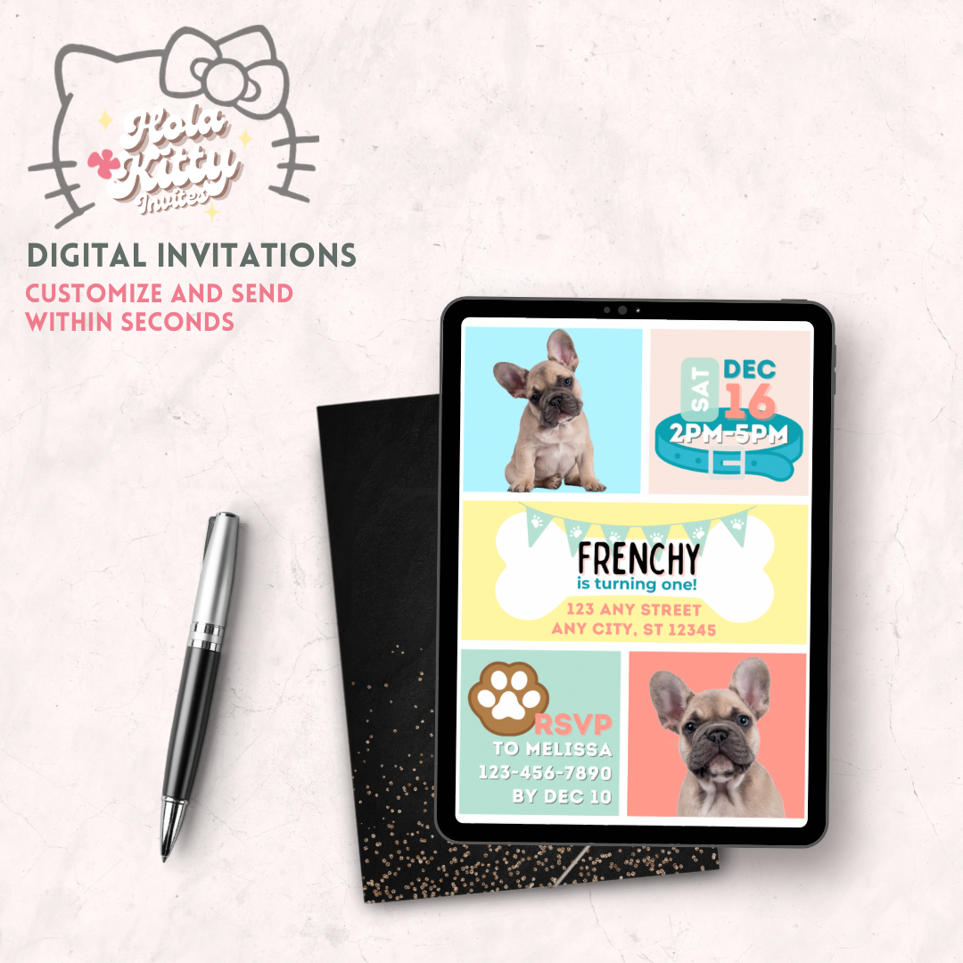Puppy dog custom photo birthday invitation, digital download