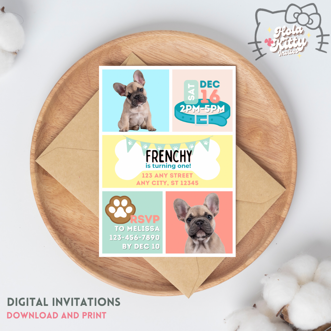 Puppy dog custom photo birthday invitation, digital download
