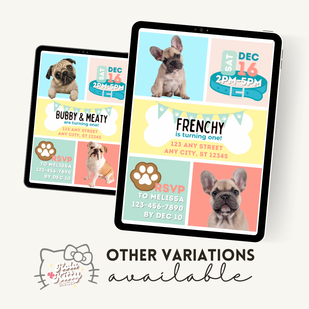 Puppy dog custom photo birthday invitation, digital download