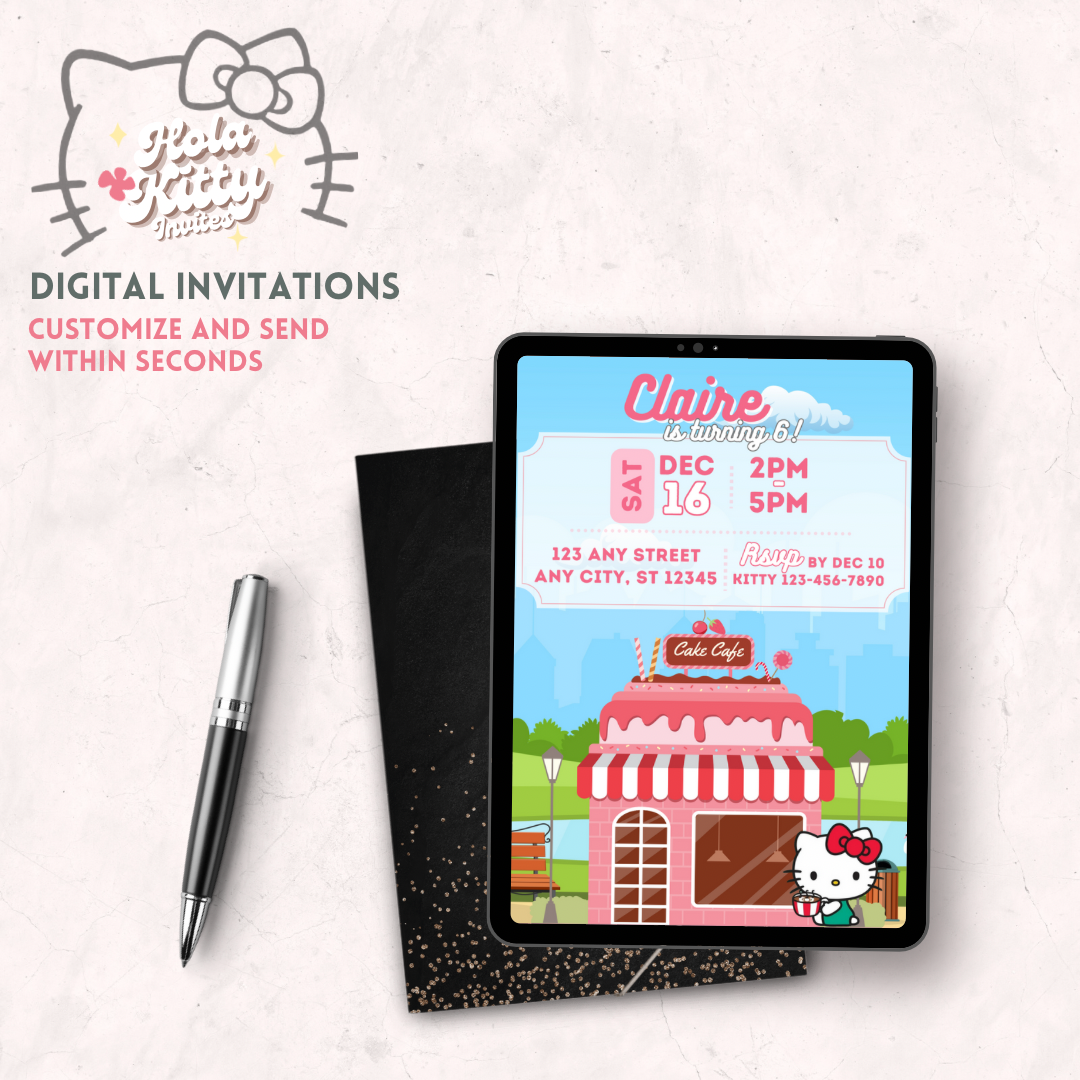 Kitty birthday invitation, digital download