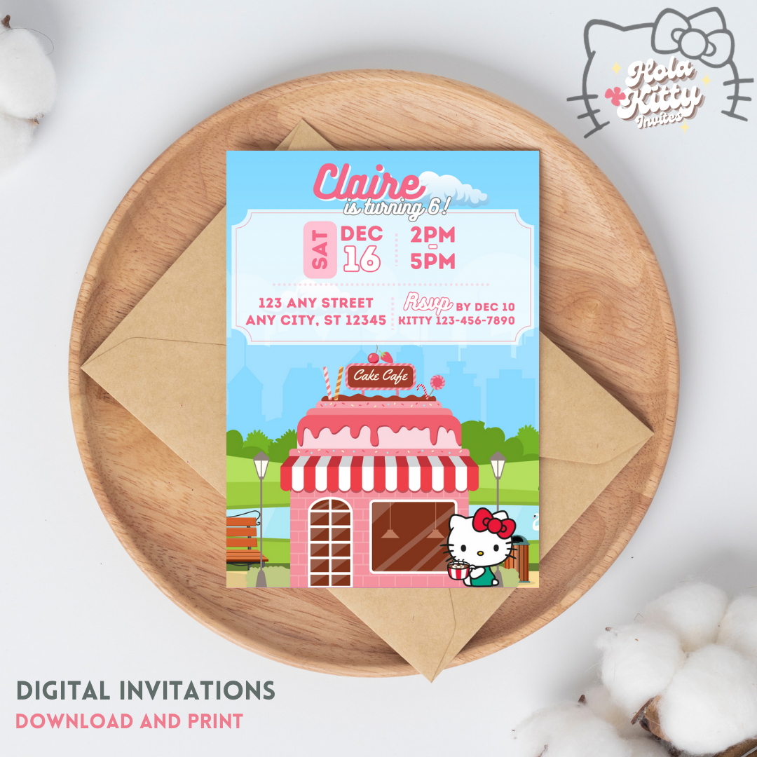 Kitty birthday invitation, digital download